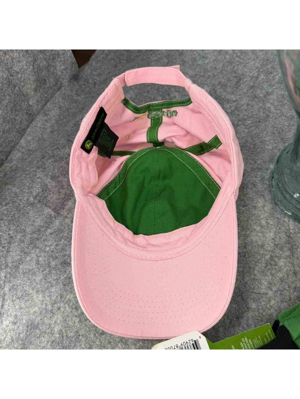 Bundle Girl’s John Deere Adjustable Size Hat Cap & Work Gloves Pink Green 071